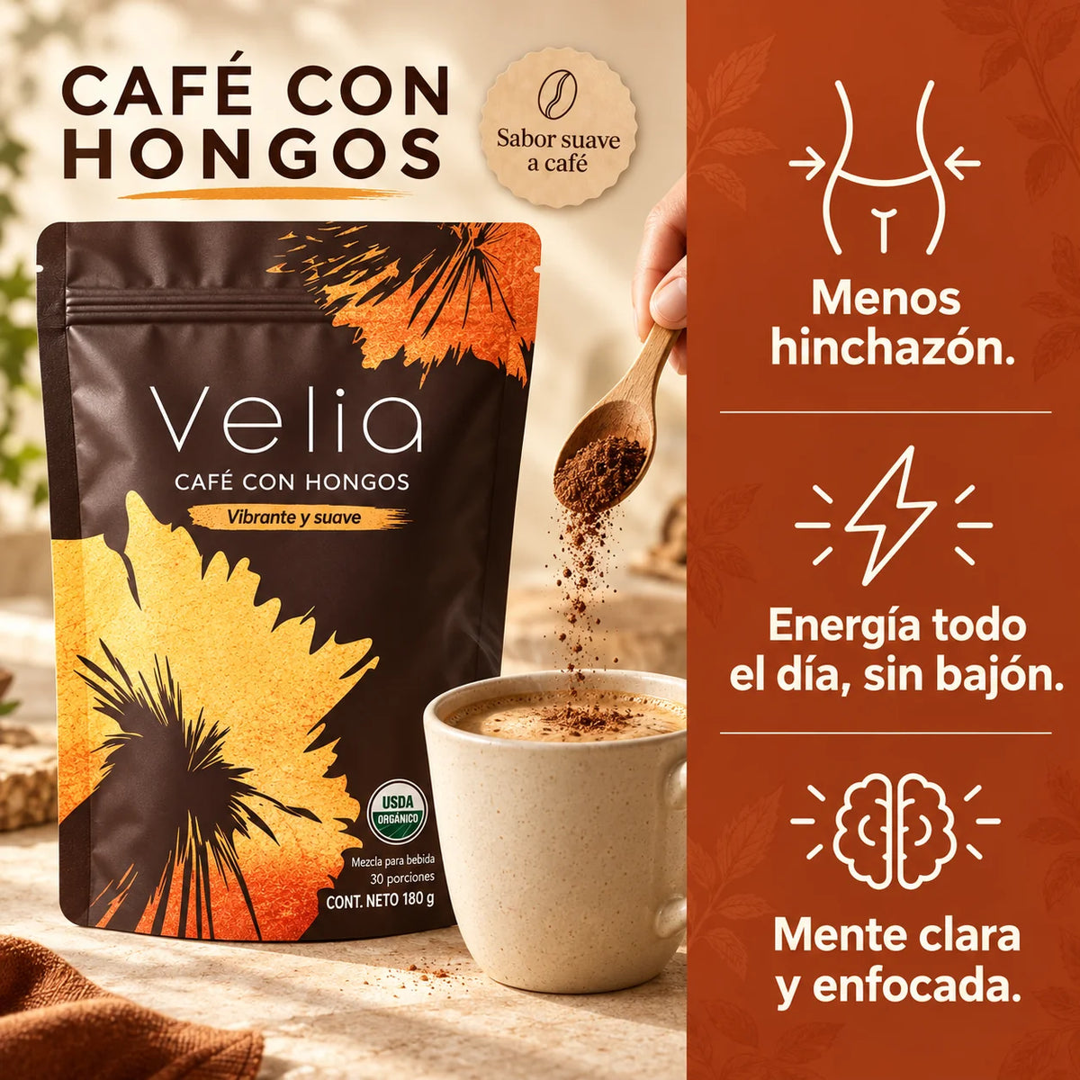 VeliaCafé con Hongos - Energía sin Bajón y Mente Clara Todo el Día