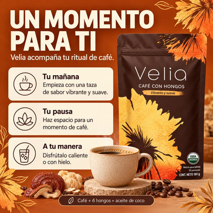 VeliaCafé con Hongos - Energía sin Bajón y Mente Clara Todo el Día