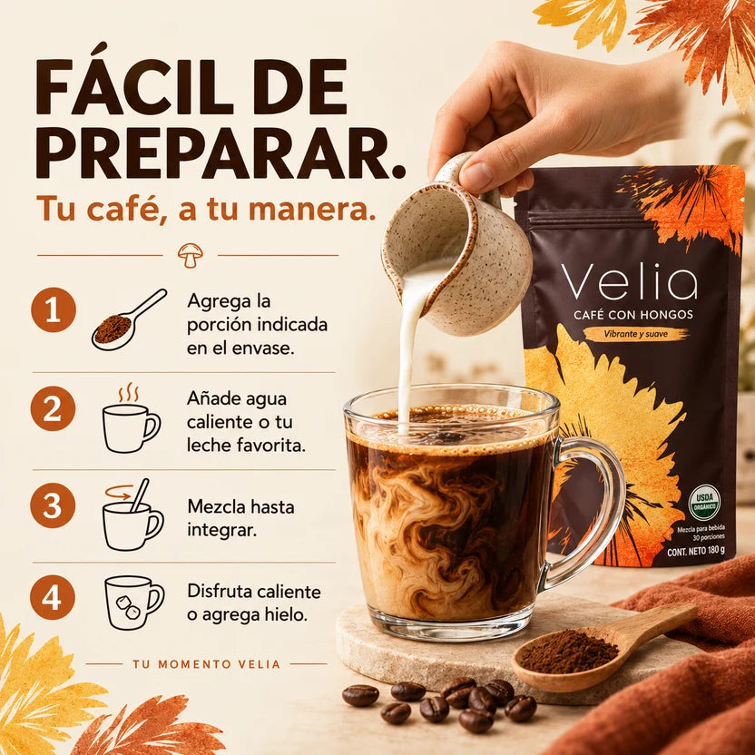 VeliaCafé con Hongos - Energía sin Bajón y Mente Clara Todo el Día